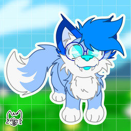 blue_body blue_fur blue_hair chibi eyewear feral fluffy fur glasses hair heterochromia male open_mouth purple_hair round_glasses smile solo tail tongue tongue_out white_body white_fur nyale0102 nyalexandre arctic_fox canid canine fox mammal true_fox 1:1 digital_media_(artwork)