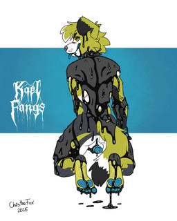 anthro anus barefoot blue_tongue butt collar collar_only ears_down eyebrows feet foot_fetish foot_focus genitals humanoid_feet kneeling looking_at_viewer looking_back male nude pawpads paws penis pivoted_ears plantigrade red_eyes slime smile smiling_at_viewer solo text tongue tongue_out bartek22 kael_fangs 4:5 absurd_res hi_res