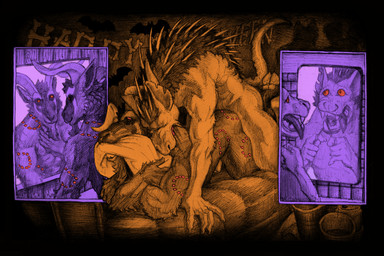 anal anal_penetration anthro bite bite_mark duo fur male male/male male_penetrated male_penetrating male_penetrating_male mirror muscular muscular_anthro muscular_male nude penetration sex shoulder_bite spikes tail teeth momamo american_mythology mythology bovid caprine chupacabra demon goat mammal 2025 3:2 hi_res traditional_media_(artwork)