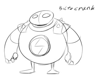 ambiguous_gender armor feet fist huge_arms lightning_bolt machine round_body simple_background simple_eyes small_feet solo spikes white_background averyshadydolphin humanoid robot robot_humanoid 2016 monochrome sketch unavailable_at_source