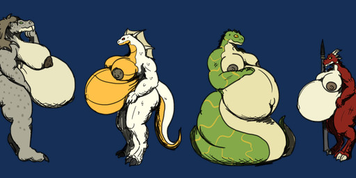 anthro feathers female fin group hair horn hyper hyper_pregnancy melee_weapon polearm pregnant spear stone_age weapon vwpologt crocodilian dinosaur kobold lizard lizardman prehistoric_species reptile scalie snake synapsid alpha_channel hi_res