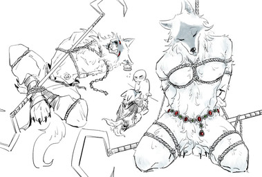ankles_tied anthro arm_wrapping arm_wraps arms_tied balls bdsm blush bodily_fluids bondage bottomwear bottomwear_down bound branded chain chain_leash cheek_tuft claws clothed clothing collar content crossed_legs duo ear_piercing ear_tag eyes_closed facial_markings facial_tuft fellatio fluffy fluffy_tail flustered fuzzy genitals hands_behind_back head_markings jewelry kneeling leash leg_wrap leg_wraps legs_tied licking licking_lips looking_at_viewer lying male male/male markings mask_(marking) melee_weapon multiple_poses neck_tuft nude on_back open_mouth oral pants pants_down partially_clothed penile penis_in_mouth piercing polearm poncho pose red_eyes restrained restrained_arms restrained_legs restraints rope rope_around_ankle rope_around_chest rope_around_neck rope_bondage rope_harness sex sickle simple_background sitting slim smile standing sweat sweatdrop tail tail_motion tailwag tied_to_weapon tongue tongue_out topless tuft weapon white_background wrapped_arms wrapped_legs wraps wrist_wraps laonarou dreamworks puss_in_boots_(franchise) anon death_(puss_in_boots) canid canine canis human mammal wolf hi_res monochrome multiple_images