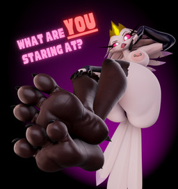 anthro areola barbell_piercing breasts clothing crown dialogue eyelashes eyeshadow feet female foot_fetish foot_focus gloves handwear headgear long_eyelashes makeup nipple_dip nipple_piercing nipples piercing pink_eyeshadow scuted_feet scuted_legs scutes simple_background solo text unsigned b3ntfield valorlynz_(modeler) hellaverse helluva_boss stella_(helluva_boss) avian demon 3d_(artwork) absurd_res blender_(artwork) digital_media_(artwork) english_text hi_res