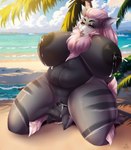 anthro areola beach big_breasts black_areola black_nipples black_pussy bodily_fluids breasts curvy_figure detailed_background duo eyebrows eyelashes facesitting female fur genitals green_eyes grey_body grey_fur grey_hair hair huge_breasts lactating larger_female male male/female neck_tuft nipples overweight overweight_anthro overweight_female palm_tree plant pussy sand seaside sitting_on_another size_difference smaller_male thick_thighs tree tuft voluptuous water wide_hips mschalk nintendo pokemon comet_(wolfywave) ribbon_(bowhuskers) arcanine domestic_cat felid feline felis generation_1_pokemon mammal pokemon_(species) hi_res