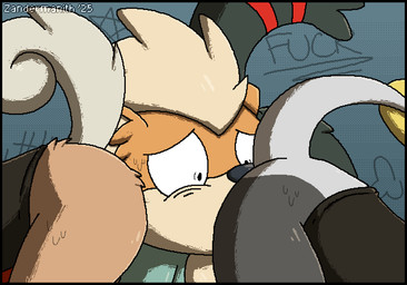 anal anthro backwards_baseball_cap backwards_hat baseball_cap bathroom blinking bottomless bottomless_anthro bottomless_male brown_body brown_fur butt clothed clothing dialogue dipstick_ears ear_markings face_in_ass floppy_ears folded_ears forced forced_rimming foursome fur graffiti graffiti_on_wall grey_body grey_fur group group_sex hat headgear headwear male male/male male_focus male_penetrated multicolored_ears musk musky_butt open_mouth open_smile oral orange_body orange_fur penetration profanity public_restroom raised_tail rape red_body red_fur restroom_stall rimming sex smile stinkface surrounded_by_butts tail tan_body tan_fur teeth text white_body white_fur wide_eyed zandermanith nintendo pokemon generation_1_pokemon generation_7_pokemon growlithe jangmo-o litten pokemon_(species) rockruff 2025 2d_animation animated artist_name dated digital_media_(artwork) english_text loop pixel_(artwork) pixel_animation