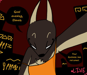 anthro bedroom_eyes camera_view clothed clothing dialogue female looking_at_viewer narrowed_eyes naughty_face off_shoulder recording seductive simple_background solo text the_weaver disney pack_street zootopia avo_(weaver) fan_character canid canine canis jackal mammal 2018 digital_media_(artwork) english_text