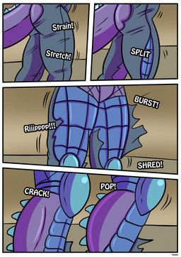 athletic athletic_humanoid blue_body blue_scales bottomwear clothing expansion fin growth human_to_anthro inside male muscle_growth pants purple_body purple_scales scale_growth scales shirt solo species_transformation spikes spikes_(anatomy) tail text tf_into_fictional_character thigh_expansion topwear torn_bottomwear torn_clothing transformation rex_equinox bakugan preyas_(bakugan) animal_humanoid chameleon chameleon_humanoid human humanoid lizard lizard_humanoid mammal reptile reptile_humanoid scalie scalie_humanoid comic english_text hi_res
