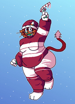 anthro big_sleeves bottomwear candy candy_cane christmas_clothing christmas_headwear clothing cute_fangs dessert eyewear fangs food glasses green_nose green_pawpads green_teeth gynomorph hat headgear headwear holidays intersex motion_lines overweight overweight_gynomorph overweight_intersex pants pawpads raised_finger santa_hat solo sweater sweatpants teeth thick_thighs topwear turtleneck twirling whiskers felineflustered christmas amber_(felineflustered) demon domestic_cat felid feline felis mammal trans_(lore) trans_woman_(lore)