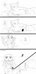 2016 absurd_res anthro canid canine clothed clothing comic disney english_text female fox hi_res inter_schminter judy_hopps lagomorph leporid male mammal monochrome nick_wilde rabbit red_fox spintherella text topless true_fox zootopia