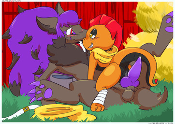 bottomwear bottomwear_aside bow_ribbon clothing clothing_aside eye_contact female genitals hay hay_bale looking_at_another male male/female mega_stone pants pants_aside penis red_eyes straddling screamoshaymin nintendo pokemon alice_tamamo devina_(screamoshaymin) generation_5_pokemon pokemon_(species) scrafty zoroark hi_res trans_(lore) trans_woman_(lore)