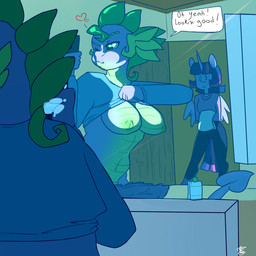 2014 <3 anthro anthrofied arnachy breasts clothing crossgender dialog dickgirl dragon english_text equine female friendship_is_magic fur green_eyes hair horn horse intersex mammal mirror my_little_pony older one_eye_closed penis pony purple_fur purple_hair selfie shirt shirt_lift spike_(mlp) text twilight_sparkle_(mlp) winged_unicorn wings wink
Rating: Explicit
Score: 26
User: ultragamer89
Date: February 12, 2014
