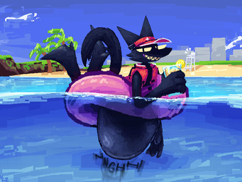 anthro beach bedroom_eyes belly beverage big_belly clothing footwear glistening glistening_belly glistening_body high_heels lemonade lifeguard male narrowed_eyes pool_float seductive shoes smug smug_grin solo struggling struggling_prey vore klazo marsh_(zeropaint) ambiguous_species 4:3 hi_res