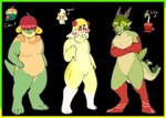 blonde_hair claws covered_eyes forked_tongue green_body green_hair group hair horn humanoid_pointy_ears intersex male maleherm paws red_arms red_eyes red_hair red_legs short_hair tail toe_claws tongue trio white_legs yellow_body yellow_eyes yellow_underbelly puppetmaster13uwu nintendo pokemon lemon_swirl alcremie appletun generation_8_pokemon generation_9_pokemon humanoid hydrapple pokemon_(species) pokemon_humanoid model_sheet