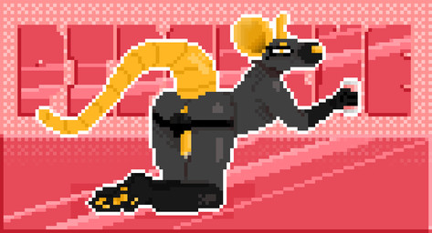 anthro backsack balls black_body black_fur butt eyeliner femboy fur genitals kneeling looking_at_viewer makeup male paws solo yellow_ears dither_rat tar_(dither_rat) mammal murid murine rat rodent
