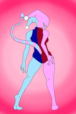 2_toes 3_fingers anthro butt clothing eyeless feet female fingers hand_on_leg hand_on_thigh looking_back multicolored_body multicolored_clothing plantigrade pointed_tail raised_heel raised_tail rear_view sharp_teeth smile smiling_at_viewer smirk smirking_at_viewer solo standing tail teeth toes clown_with_teef bitey_(clown_with_teef) demon humanoid imp 2:3 hi_res