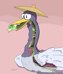 almost_fully_inside angry apode beak black_body black_scales blue_eyes bodily_fluids clenched_teeth clothing content cramped duo eating esophagus eye_contact feathers female female_feral female_prey feral fluffy fluffy_feathers folded_wings forked_tongue furrowed_eyebrows green_body green_slime grey_body grey_feathers happy hat headgear headwear inside_stomach larger_male larger_pred legless lidded_eyes long_beak long_body long_neck looking_at_another male male/female male_feral male_pred multicolored_body no_sclera open_beak open_mouth open_smile oral_vore organs partially_inside predator/prey prey_in_mouth saliva scales side_view simple_background size_difference slime smaller_female smile smug soft_vore standing stomach stomach_acid straw_hat struggling swallowing teeth tongue tongue_out toony two_tone_body unwilling_prey vore white_body white_eyes white_feathers wings x-ray_view yellow_beak r0yalblue dreamworks kung_fu_panda master_crane master_viper avian bird crane_(bird) gruiform reptile scalie snake viper digital_drawing_(artwork) digital_media_(artwork) hi_res source_request watermark