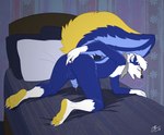 all_fours anal anal_fingering anal_masturbation anthro anus balls bed butt claws feet fingering fingering_self furniture genitals male masturbation nude penis pillow raised_tail solo tail thick_tail moodyferret mammal mephitid skunk 2018