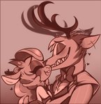 anthro blush claws clothed clothing duo eyes_closed fangs female fur horn interspecies love male male/female open_mouth open_smile romantic romantic_ambiance romantic_couple smile teeth esmeia hazbin_hotel alastor_(hazbin_hotel) charlie_morningstar bovid caprine deer mammal sheep