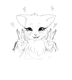 anthro female fur gesture hand_gesture happy solo v_sign white_body white_fur unknown_artist sagittarius_(dmitrisnep) alien felid feline gravizotex mammal hi_res monochrome