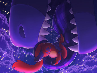big_nostrils cheek_tuft countershade_torso countershading curled_tongue dragon_plushie duo extreme_size_difference facial_tuft feral fluffy fluffy_tail laying_on_tongue male male/male mane plaid plushie purple_tongue red_body side_view size_difference sky skyscape sleeping snout star starry_sky tail teeth text tongue tongue_out tuft vore charu mythology milo_(charu) rue_(charu) animate_inanimate dragon living_plushie mythological_creature mythological_scalie scalie 4:3 hi_res url