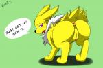 ... 2013 absurd_res all_fours anus barefoot black_nose butt canine dialog eeveelution english_text female feral fur green_background half-closed_eyes hi_res imminent_sex jolteon kuroodod looking_back mammal nintendo nude open_mouth pink_eyes plain_background plump_labia pokémon presenting presenting_hindquarters presenting_pussy puffy_anus pussy shadow sharp_teeth solo standing teeth text tongue video_games white_fur yellow_fur
Rating: Explicit
Score: 20
User: forkU
Date: January 14, 2014