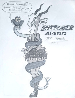 anthro butt butt_jiggle buttober coiling coiling_another coiling_around_leg coiling_around_torso duo excited female feral heart_eyes heart_symbol jiggling male scared speech_bubble text wrapped_up blu3danny disney zootopia gary_de'snake gazelle_(zootopia) antelope bovid gazelle mammal pit_viper reptile scalie snake thomson's_gazelle true_antelope viper absurd_res english_text hi_res monochrome