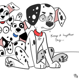 black_ears black_nose black_spots blue_collar collar fangs feet feral fur group hindpaw male nervous pawpads paws pink_inner_ear red_collar sitting solo spots star teeth white_body white_fur white_spots anonymous_artist 101_dalmatian_street 101_dalmatians disney background_character dylan_(101_dalmatians) canid canine canis dalmatian domestic_dog mammal 1:1