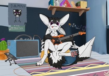 3_fingers 3_toes 4_ears ambiguous_gender amplifier anthro bass_guitar bean_bag big_ears biped black_body black_claws black_feathers black_finger_claws black_fur black_sclera black_toe_claws blep book bookshelf box butt cactus carpet chest_tuft claws container countershading detailed_background digitigrade electric_guitar electronics feathered_wings feathers featureless_crotch feet fingers floor flower front_view fur furniture guitar hair holding_musical_instrument holding_object inside looking_at_viewer lying multi_ear multicolored_body musical_instrument musical_note musical_symbol nude on_back pawpads paws pink_pawpads pink_tongue plant plant_pot playing_bass playing_guitar playing_music plucked_string_instrument poster poster_(object) potted_plant purple_eyes rug shelf sitting solo speaker spread_legs spreading string_instrument symbol tail tail_feathers text toe_claws toes tongue tongue_out tuft unsigned wall_(structure) white_body white_feathers white_tail white_wings window winged_arms wings noctua megalovania pukeko_(meme) undertale_(series) fyr_(fenrir784) gooddeer avali avian bird owl 2026 colored detailed digital_drawing_(artwork) digital_media_(artwork) english_text full-length_portrait hi_res meme portrait russian_text shaded translated