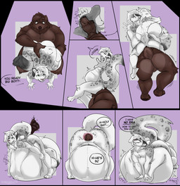 abdominal_bulge almost_fully_inside anal anal_foot_gulp anal_vore anthro anus ass_up belly belly_rub between_buttocks between_legs between_thighs big_belly big_butt bite biting_lip blush body_in_anus body_outline brown_body brown_fur bulge butt butt_heart butt_shot circle_eyebrows claws crouching detailed_bulge disbelief duo eyebrows feet fluffy fluffy_tail fully_inside fur gaping gaping_anus grey_body grey_fur hair hands_on_legs hands_on_thighs head_in_ass high-angle_view hindpaw huge_belly internal internal_anal kneading knee_tuft leg_tuft living_insertion long_hair long_tail lying lying_on_ground male male/male male_pred male_prey markings moan multicolored_body multicolored_fur neck_tuft nub_tail nude null on_front on_ground overweight overweight_male partially_inside pawpads paws presenting presenting_hindquarters prey_outline profanity pushing_in raised_tail rear_view rumbling_stomach side_view sitting_on_another sitting_on_head size_difference smaller_pred smug spots spotted_body spotted_fur spotted_markings squelching stretched_anus tail teasing text tight_belly tight_fit toe_claws toes tuft twitching twitching_tail vore white_body white_fur white_hair wide_hips gurglegluts kristoff_(vorekraken) zyyph bear felid mammal pantherine snow_leopard absurd_res comic english_text hi_res sequence