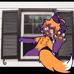 anthro background_shot chest_tuft ear_piercing female fox_tail fur grey_eyes hair happy male male/female multicolored_body open_mouth orange_body orange_fur orange_hair orange_tail outline pawpads paws piercing purple_body purple_ears purple_face purple_fur purple_hair shadow simple_background smile solo star_eyes tail tuft window yellow_eyes foxxiee will_wood hideko_yosuke animal_humanoid canid canid_humanoid canine canine_humanoid fox fox_humanoid humanoid mammal mammal_humanoid 1:1 2024 absurd_res colored digital_drawing_(artwork) digital_media_(artwork) digital_painting_(artwork) hi_res shaded