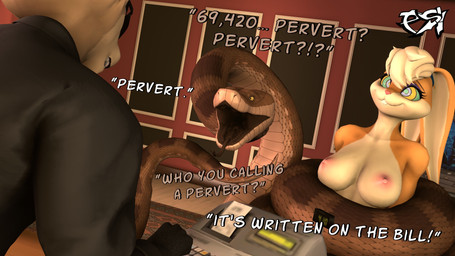 anthro big_breasts black_body black_clothing black_fur black_highlights black_shirt black_topwear breasts brown_body brown_fur brown_hair brown_scales clothed clothed_anthro clothed_male clothing coiling dialogue eyewear female feral fur group hair highlights_(coloring) humor hypnosis male mind_control multicolored_body multicolored_fur multicolored_hair nipples nude nude_anthro nude_female pink_nipples ringed_eyes scales shirt submissive submissive_anthro submissive_female sunglasses tan_hair text topwear trio two_tone_body two_tone_fur two_tone_hair wearing_sunglasses psikokinetic warfaremachine_(modeler) looney_tunes the_jungle_book warner_brothers kaa_(jungle_book) lola_bunny psiko_(psikokinetic) canid canine canis jackal lagomorph leporid mammal python rabbit reptile scalie snake 16:9 2025 3d_(artwork) digital_media_(artwork) english_text hi_res source_filmmaker_(artwork) widescreen