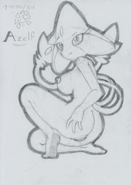 anthro bodily_fluids breasts butt feet female genital_fluids genitals humanoid_feet kneeling looking_at_viewer nipples nude plantigrade pokemorph solo vaginal_fluids vulva lunaris_parukia nintendo pokemon azelf generation_4_pokemon legendary_pokemon pokemon_(species) 2021 graphite_(artwork) traditional_media_(artwork)