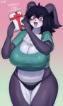 anthro big_breasts black_body black_fur black_hair blush breasts chest_tuft cleavage clothed clothing curvy_figure eyebrows female fingers fur gift hair huge_breasts kemono long_ears looking_at_viewer multicolored_body multicolored_fur panties red_eyes solo standing text thick_thighs topwear tuft two_tone_body two_tone_fur underwear voluptuous white_body white_fur wide_hips sususuigi white_day jena_(sususuigi) lagomorph leporid mammal rabbit absurd_res hi_res portrait signature three-quarter_portrait