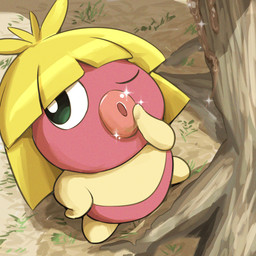 ambiguous_gender ambiguous_humanoid bangs blonde_hair day featureless_arms featureless_feet feet glistening glistening_lips grass green_eyes hair light lips looking_aside multicolored_body not_furry one_eye_closed outside pink_lips plant pupils purple_body sap shadow solo sparkles standing sunlight tan_body thick_lips tree two_tone_body white_pupils spicyichizo nintendo pokemon generation_2_pokemon humanoid pokemon_(species) smoochum 1:1 2026 absurd_res hi_res lighting shaded