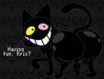 big_butt black_body butt dialogue feral genitals heterochromia huge_butt male penis pink_eyes smile solo tail talking_to_viewer teeth yellow_eyes skeletonhearts deltarune undertale_(series) friend_(deltarune) domestic_cat felid feline felis mammal hi_res