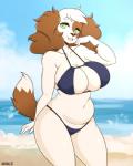 anthro beach big_breasts bikini breasts clothed clothing cloud curvy_figure detailed_background female green_eyes huge_breasts navel open_mouth outside pose sand sea seaside skimpy sky slightly_chubby solo swimwear thick_thighs two-piece_swimsuit voluptuous water wide_hips boxollie bailey_(boxollie) bird_dog canid canine canis cavalier_king_charles_spaniel domestic_dog hunting_dog mammal spaniel toy_dog 2017 hi_res