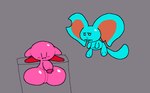 anthro balls big_balls black_eyes black_nose blue_body blue_ears blue_fur blue_tail duo flying fur genitals grey_background huge_balls hyper hyper_balls hyper_genitalia looking_at_genitalia looking_at_own_penis looking_at_penis looking_at_self looking_down male navel penis pink_body simple_background standing tail teeth x_navel superiorfox kirby_(series) kirby_and_the_forgotten_land nintendo elfilin kirby alien chinchilla chinchillid humanoid mammal rodent waddling_head 2024 digital_media_(artwork)