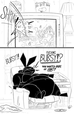 anthro belly beverage_can big_belly black_body box breasts chair chicken_meat clothed clothing container dialogue electronics female food furniture hoodie inside meat morbidly_obese morbidly_obese_female navel obese obese_female on_chair overweight overweight_anthro overweight_female pizza pizza_box pizza_slice raised_clothing raised_hoodie raised_topwear recliner reclining sitting sitting_on_chair solo talking_to_self television text throwing_food topwear watching_television thatoneaceguy bubsy_(series) vib-ribbon bubsy_bobcat vibri lagomorph leporid mammal rabbit 2025 comic english_description english_text hi_res