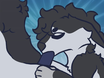 animated_gif anthro anthro_on_anthro black_body black_fur blue_penis circle_eyebrows duo eyebrows eyes_closed fellatio fur genitals male male/male mane oral oral_penetration partially_offscreen_character pattern_background penetration penile penis sex simple_background sitting white_body white_fur muskysaber toskal animated short_playtime