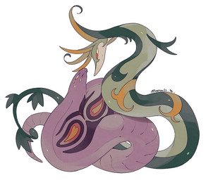 ambiguous_gender bodily_fluids duo eye_contact fangs feral green_body green_skin looking_at_another purple_body purple_skin red_eyes simple_background snake_hood sweat teeth batten12 nintendo pokemon arbok cobra generation_1_pokemon generation_5_pokemon pokemon_(species) reptile scalie serperior snake 2025 hi_res signature