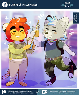 alternate_rainbow_pride_colors anthro bar_emanata beverage cheers chibi collar countershading duo emanata happy lgbt_pride male male/male pride_colors rainbow_collar rainbow_pride_colors rainbow_symbol mila.moraes alexander_(mila.moraes) dante_kinkade canid canine canis felid jaguar mammal pantherine wolf 5:6 hi_res
