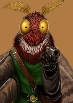 anthro gun handgun m1911 male pistol ranged_weapon solo weapon yellow_eyes rhaenjarr vega_frith arthropod insect lepidopteran moth 2020 digital_media_(artwork)