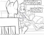 5:4 anthro canid canine clothed clothing comic dialogue duo eating english_text faf fafcomics female food fox furniture greyscale hetty_(faf) jimmy_(faf) male mammal monochrome table text
