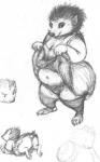 anthro breasts butt cleavage clothed clothing dress female lingerie looking_at_viewer midriff navel smile solo oddwilds eulipotyphlan hedgehog mammal 2014 5:8 graphite_(artwork) greyscale hi_res monochrome multiple_images sketch traditional_media_(artwork)