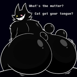 anthro big_butt black_background black_body black_fur butt clothing fur heterochromia huge_butt looking_back male nude overweight overweight_anthro overweight_male simple_background smile solo tail text thick_thighs wide_hips darasuke nsfwfuan deltarune undertale_(series) friend_(deltarune) cheshire_cat_(species) domestic_cat felid feline felis mammal 1:1 2025 absurd_res digital_media_(artwork) english_text hi_res shaded