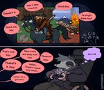 anthro beard big_pupils biped black_tail blood bodily_fluids closed_smile clothed clothing comforting death dialogue dilated_pupils facial_hair feral fur gaming good_boy grey_body grey_fur group male mouth_closed narrowed_eyes open_mouth open_smile pink_nose playing_video_game praise pupils quadruped rodent_tail sitting smile speech_bubble tail teeth text thought_bubble happyroadkill red_dead_(series) rockstar_games arthur_morgan american_opossum equid equine horse human mammal marsupial comic english_text hi_res