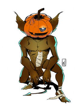 areola balls bandage bandage_on_penis crouching erection feet fingers food for_a_head fruit genitals humanoid_genitalia humanoid_penis humanoid_pointy_ears looking_at_viewer male nipple_piercing nipples not_furry nude open_mouth pecs penis piercing plant pointy_ears pumpkin pumpkin_head simple_background smile solo spade_tail spread_legs spreading tail toes nevets demon demon_humanoid humanoid imp object_head digital_media_(artwork) hi_res