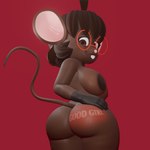 anthro areola big_breasts big_butt breasts brown_body brown_fur butt eyewear female fur glasses looking_back nude presenting solo spank_marks tail text sonlink gwen_geek gwen_martin mammal mouse murid murine rodent 1:1 3d_(artwork) absurd_res digital_media_(artwork) hi_res