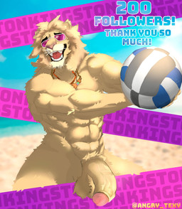 abs anthro ball balls beach eyewear genitals glans male muscular muscular_male penis saggy_balls smile solo sport sunglasses teeth text vein veiny_penis volleyball volleyball_(ball) angry_texy epic_games fortnite kingston_(fortnite) felid lion mammal pantherine english_text hi_res