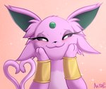 blush face_squish female feral forehead_gem fur gem half-closed_eyes jewelry looking_at_viewer narrowed_eyes pink_body pink_fur solo squish tail an-tonio nintendo pokemon silvia_(an-tonio) eeveelution espeon generation_2_pokemon pokemon_(species) 2024 absurd_res digital_media_(artwork) hi_res